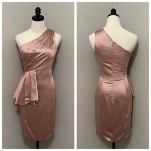 NEW ASHLEY LAUREN SZ 4 ROSE GOLD ONE SHOULDER COCKTAIL DRESS